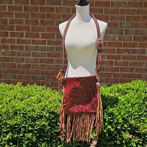 Running Roan Rose Fringe Leather Western Crossbody